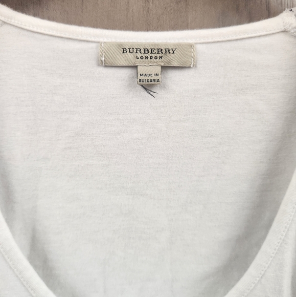 Burberry London 3/4 Sleeve Cotton Blend Striped Shoulder Basic T-Shirt Size M - Picture 4 of 7